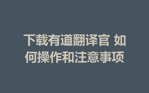 下载有道翻译官 如何操作和注意事项