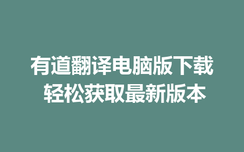 有道翻译电脑版下载 轻松获取最新版本