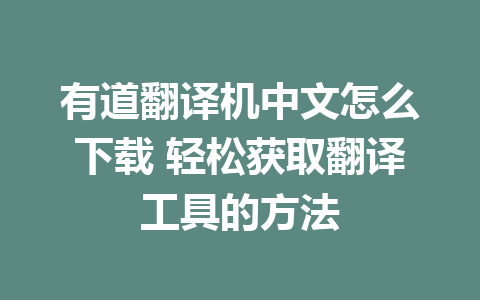 有道翻译机中文怎么下载 轻松获取翻译工具的方法